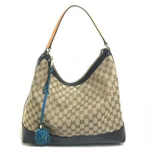Gucci Tassel Canvas Leather Beige Black Orange GG Hobo Bag Shoulder Bag